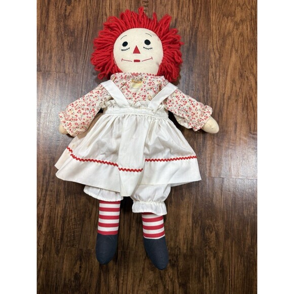 Handmade Other - Vintage Raggedy Ann Doll 1970s Fabric Dress 20 Inch Embroidered Face Authentic